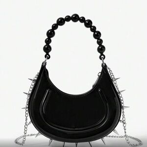 Black Designer Women's Bag with Spiked Details